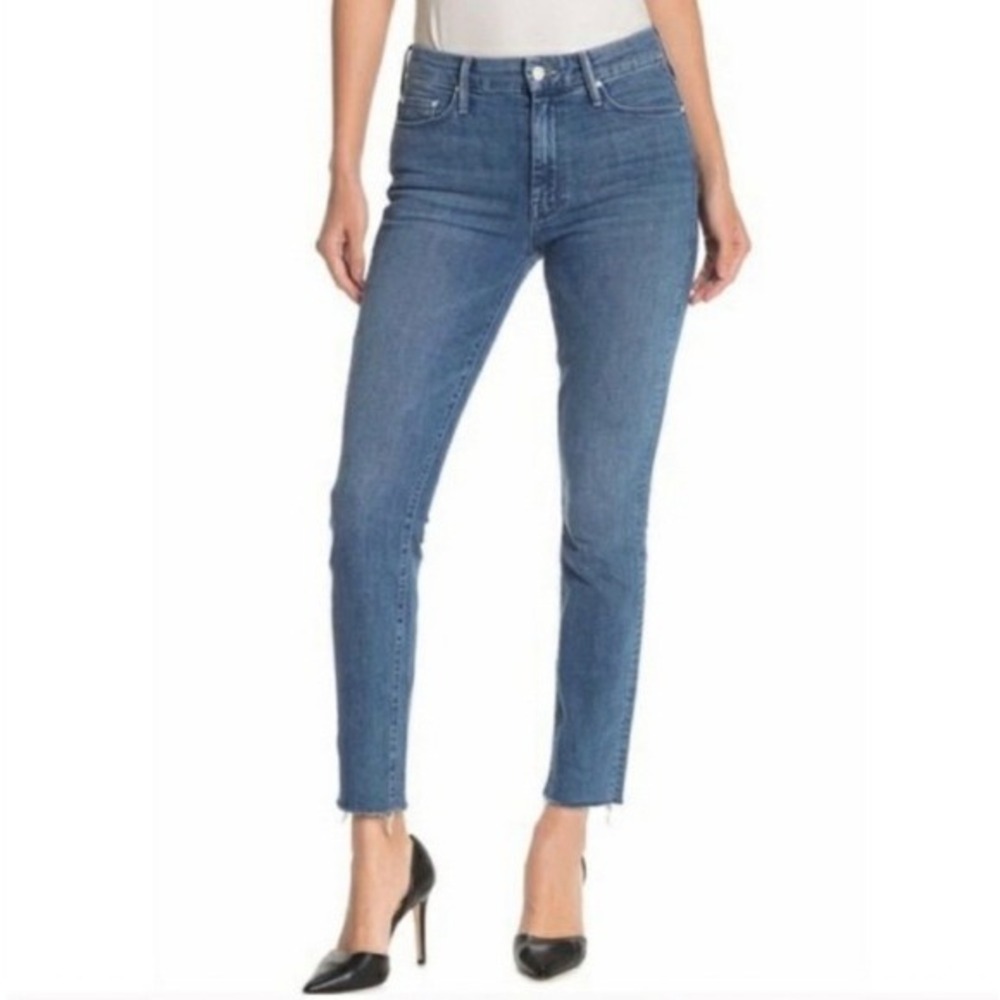 MOTHER Womens The Looker Ankle Fray Jeans Sz 24 Chain Of Destiny Blue Minimalist